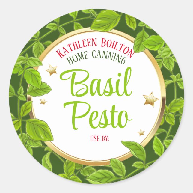 Herbs basil pesto stars Italian home canning Classic Round Sticker (Front)