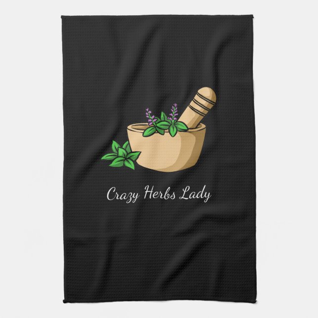 Herbs - Crazy Herbs Lady Tea Towel (Vertical)