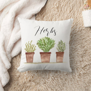 Herbs flowers watercolor green Vintage Botanical T Cushion