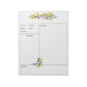 Herbs Lemons Botanical Recipe Organiser Pages Notepad