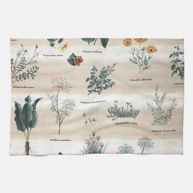 Herbs Plants Flowers Tea Towel (Horizontal)