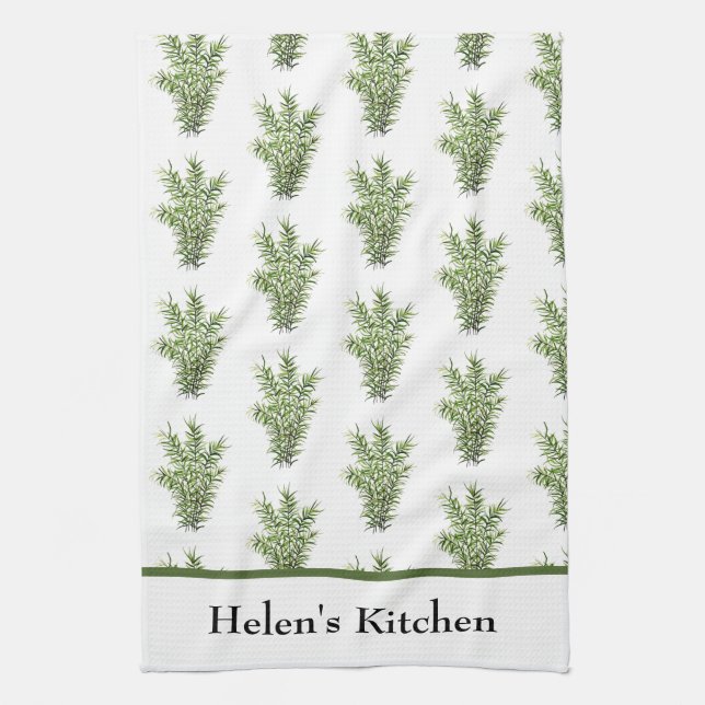 Herbs Rosemary Kitchen Greenery Watercolor Rustic Tea Towel (Vertical)