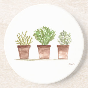 Herbs sage, rosemary, thyme watercolor rustic coaster