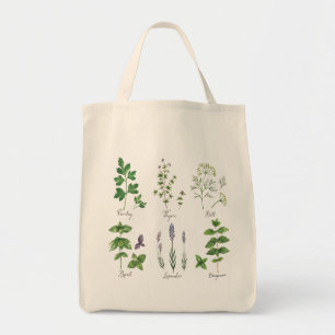 Herbs Sketch Reusable Grocery Tote Bag