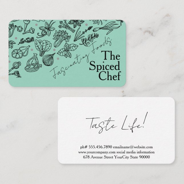 Herbs Spices | Illustrations Hand Drawn | Culinary Business Card (Front/Back)