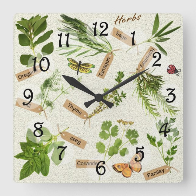 Herbs Square Wall Clock (Front)