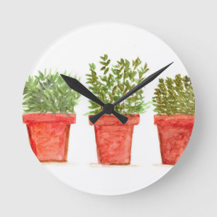 Herbs thyme rosemary mint round clock