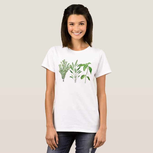 Herbs Thyme Sage Basil Greenery Rustic Garden T-Shirt (Front Full)