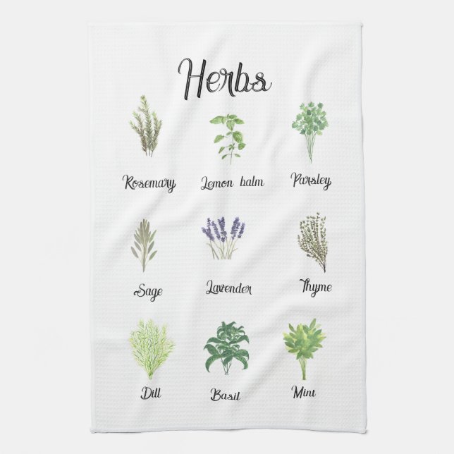 Herbs Watercolor Sage Thyme Rosemary Kitchen  Tea Towel (Vertical)