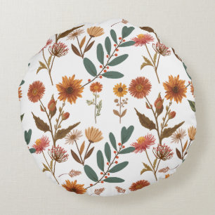 Herbstlicher Blütenflor Round Cushion