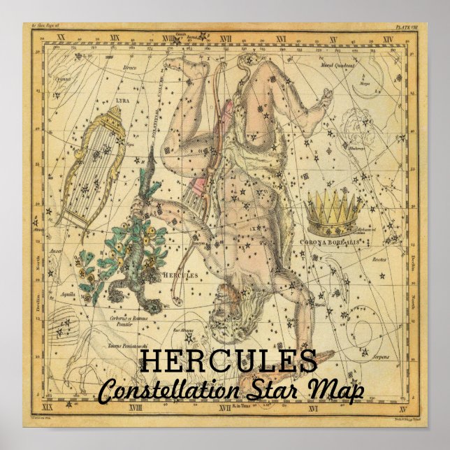 Hercules Constellation Star Map Crown Lyra Poster (Front)