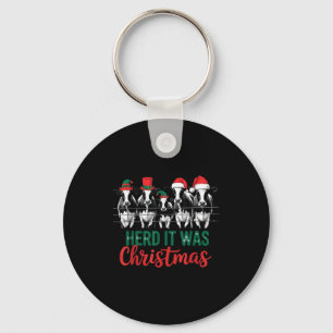 Herd It Was Christmas Cute Festive Cows Xmas Holid Key Ring