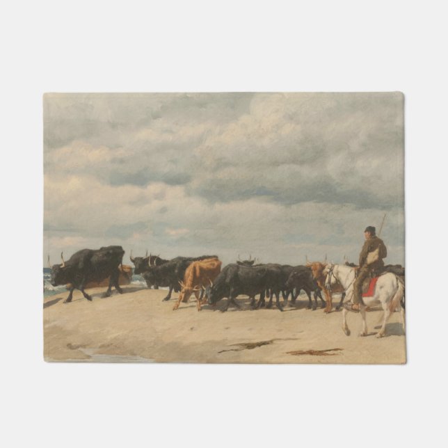 Herd of Cattle Beside the Sea (by Eugène Burnand) Doormat (Front)