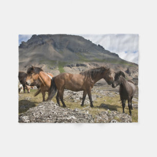 Herd Of Horses, Near Hofn, Iceland Fleece Blanket