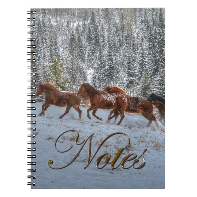 Herd of Horses Running in Winter Snow Spiral Notebook (Front)