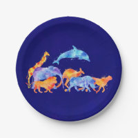 Herd of Wild Animals On Purplish Blue Background