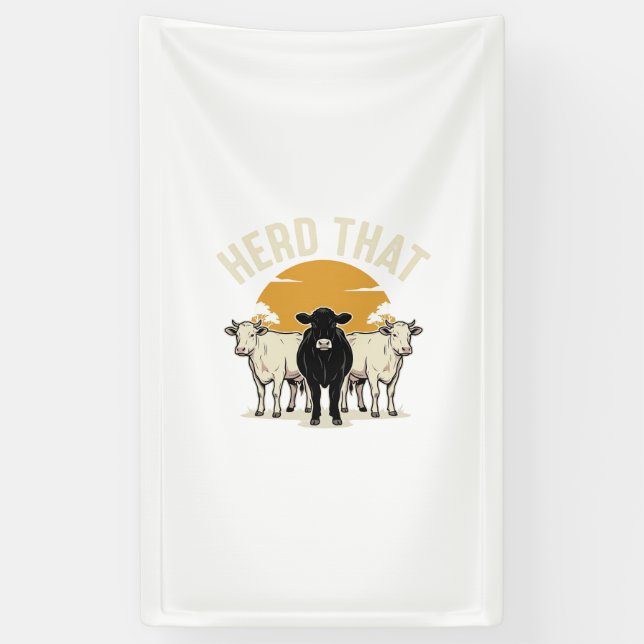 Herd That Funny Cow Vintage Engraving Design Banner (Vertical)