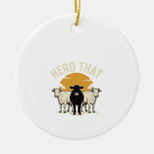 Herd That Funny Cow Vintage Engraving Design Ceramic Tree Decoration