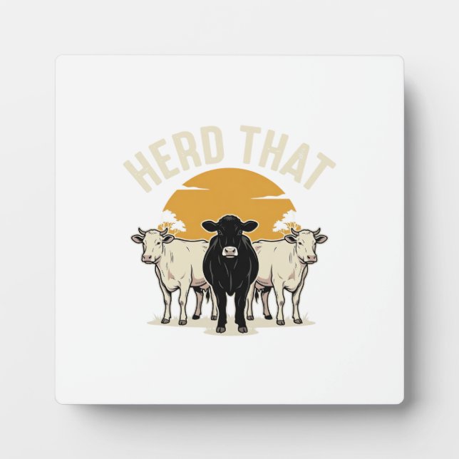 Herd That Funny Cow Vintage Engraving Design Plaque (Front)
