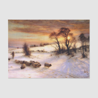 Herding Sheep in a Winter Landscape at Sunset Tissue Paper