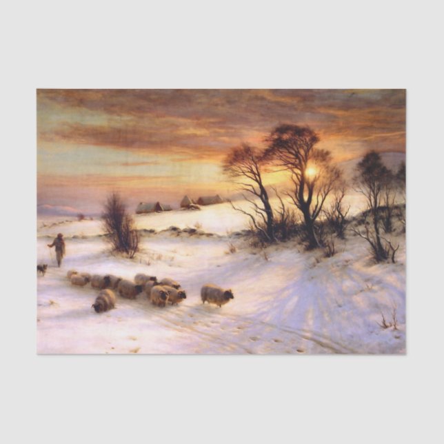 Herding Sheep in a Winter Landscape at Sunset Tissue Paper (Front)