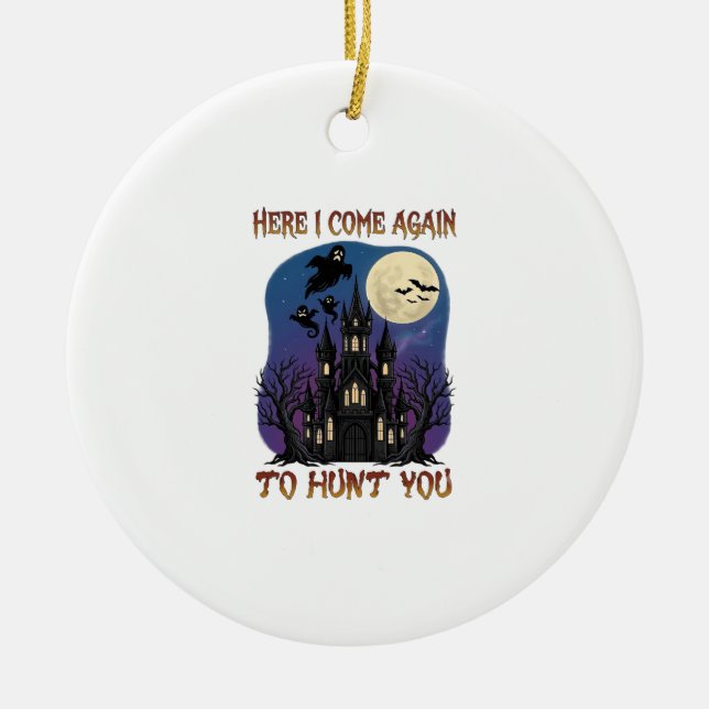 Here Come Again Haunted Castle Ghosts Moon Ceramic Tree Decoration (Front)