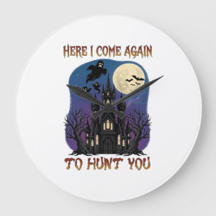Here Come Again Haunted Castle Ghosts Moon Large Clock