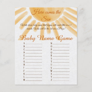 Here Come Sunshine Baby Shower Baby Name Race Game