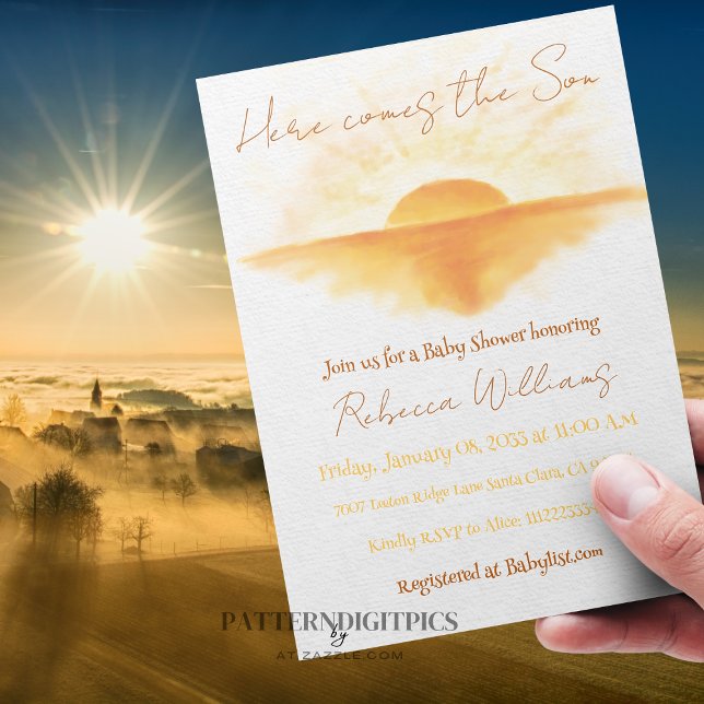 Here Come Sunshine Yellow Orange Baby Shower Invitation (Creator Uploaded)