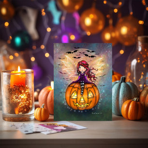 Here Come the Bats Cute Halloween Fairy Card