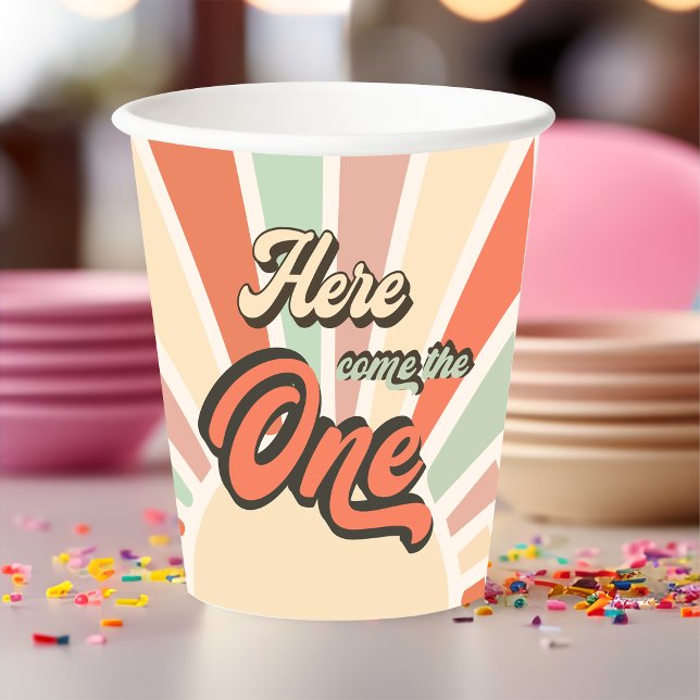 Here Come The One Sunshine Retro Birthday  Paper Cups (Creator Uploaded)