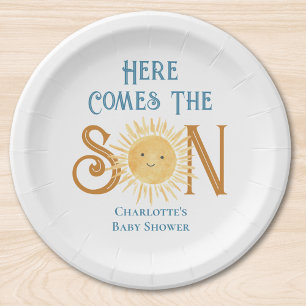 Here Come The Son Baby Shower Paper Plate