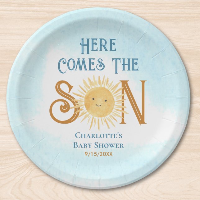 Here Come The Son Baby Shower  Paper Plate (Creator Uploaded)
