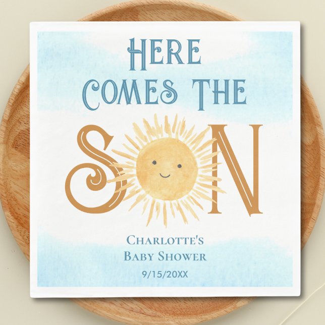 Here Come The Son Sunshine Baby Shower  Napkin (Creator Uploaded)