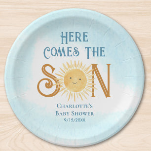 Here Come The Son Sunshine Baby Shower Paper Plate