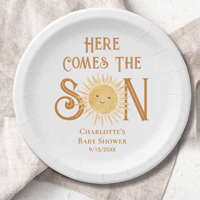 Here Come The Son Sunshine Boy's Baby Shower  Paper Plate (Creator Uploaded)