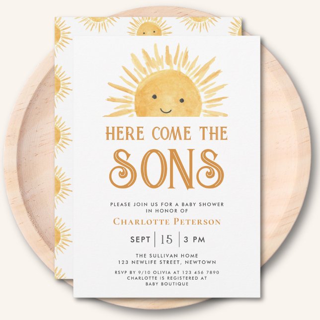 Here Come the Sons Sunshine Twins Baby Shower  Invitation (Creator Uploaded)