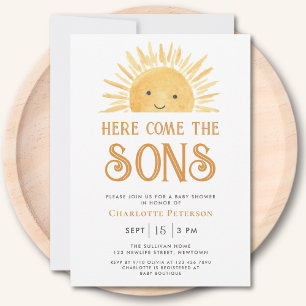 Here Come the Sons Sunshine Twins Baby Shower  Invitation