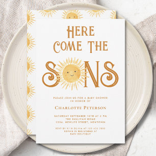Here Come The Sons Twin Boys Baby Shower Invitation