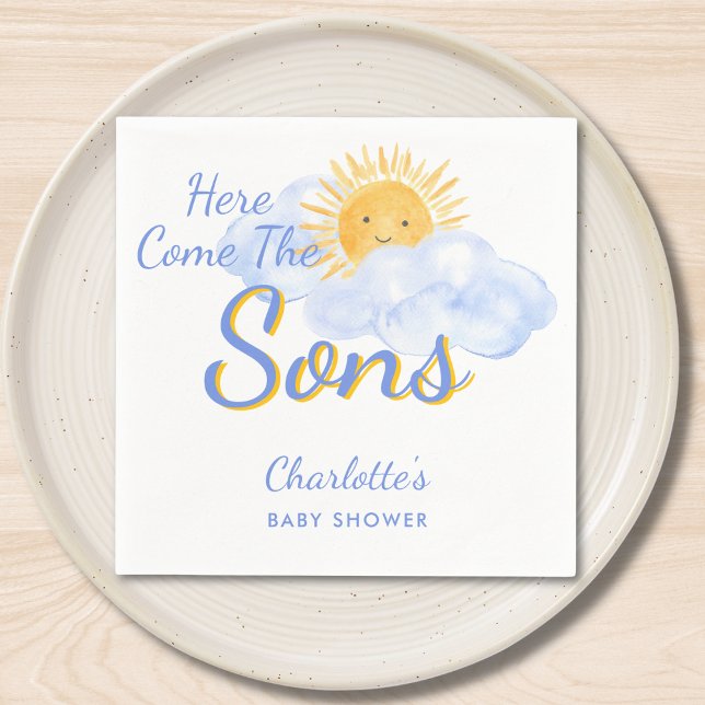 Here Come The Sons Twin Boys' Baby Shower Napkin (Creator Uploaded)