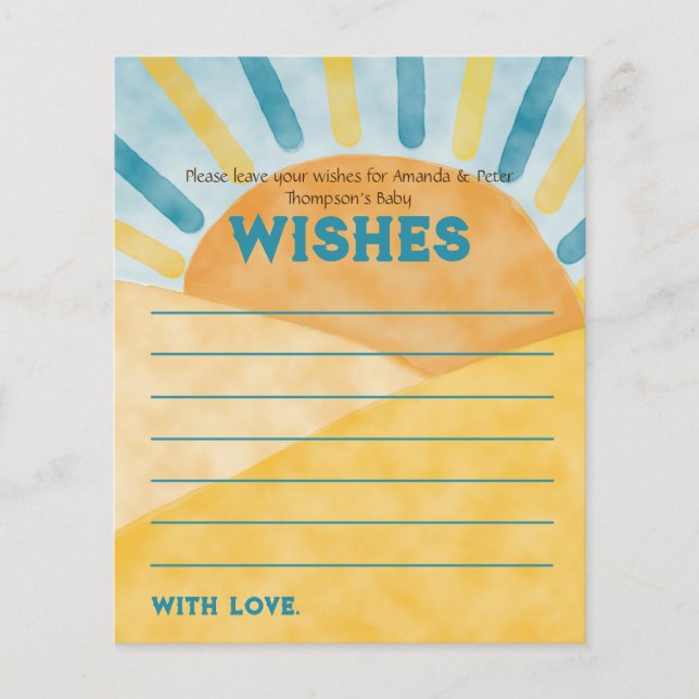 Here Comes Blue Ray Sunshine Baby Shower Wishes (Front)