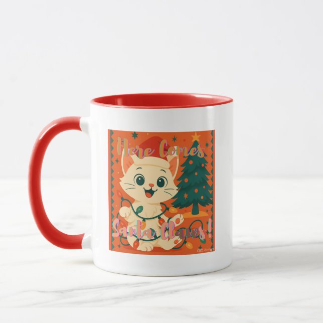 Here Comes Santa Claws! Cute & Funny Cat Mug (Left)