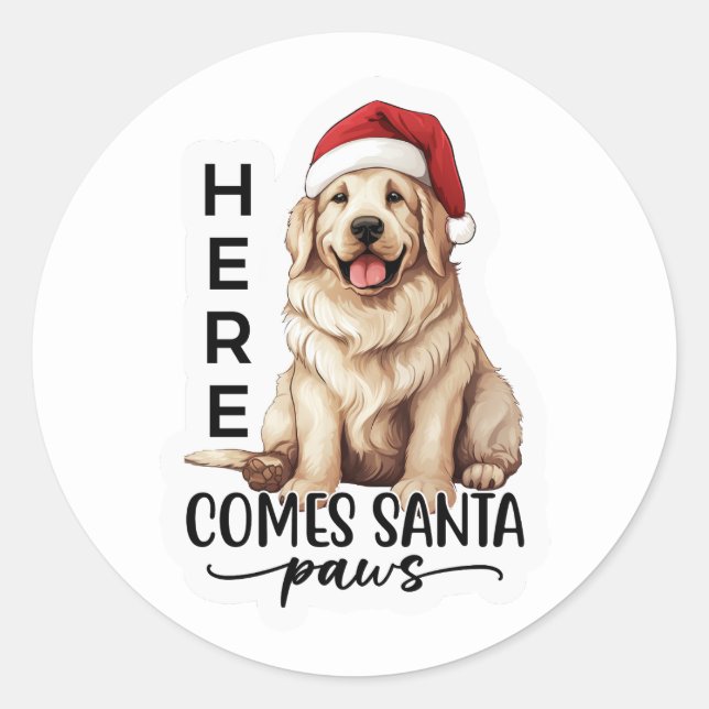 Here comes Santa paws Classic Round Sticker (Front)