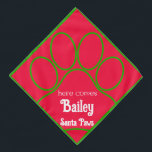 Here comes Santa Paws Personalised Red and Green Bandana<br><div class="desc">Here comes Santa Paws... super cute red and green dog bandanna with white text personalised with your dog's name. Great for holiday events and photos with your Santa Paws. 
Bright red background with green border and abstract green paw outilne withwhite text for you to personalise.</div>