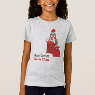 Here Comes Santa Sloth in Chimney with Presents T-Shirt