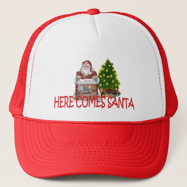 HERE COMES SANTA TRUCKER HAT (Front)