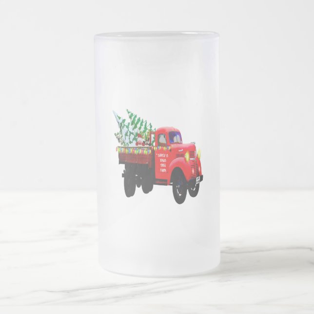 Here comes Santa's Christmas tree farm truck Frosted Glass Beer Mug (Center)