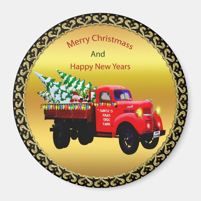Here comes Santa's Christmas tree farm truck Magnet (Front)