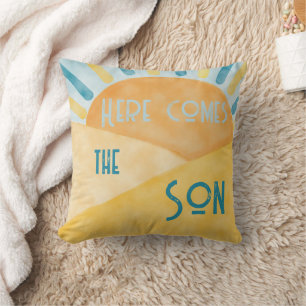 Here Comes Son Sunshine Blue Ray Boy Baby Shower Cushion