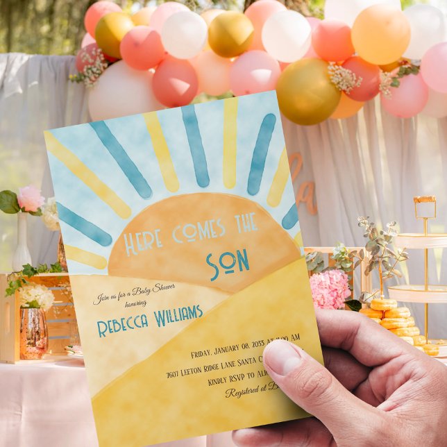 Here Comes Son Sunshine Blue Ray Boy Baby Shower Invitation (Creator Uploaded)